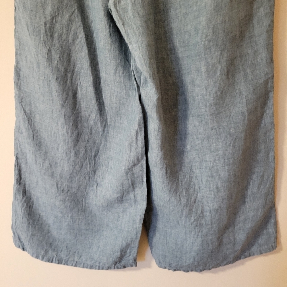 EILEEN FISHER Washed-Organic-Linen Délavé Wide-Leg Cropped Pants Blue Sz Medium - Picture 8 of 10